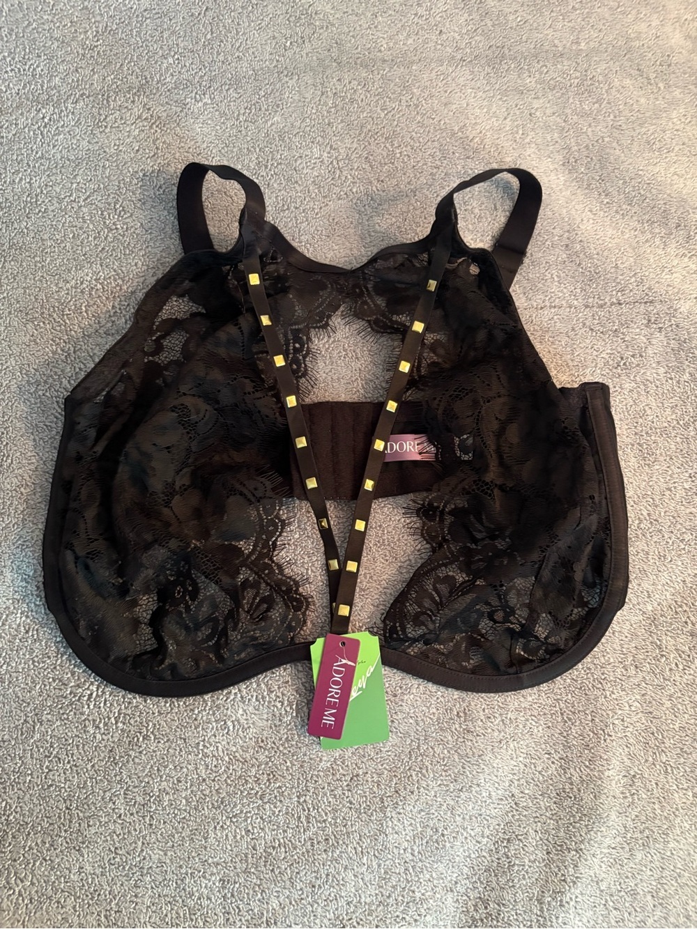 NWT Adore Me Plus 38I Emmaline Black Unlined Lace Bra Underwire Strappy Romantic